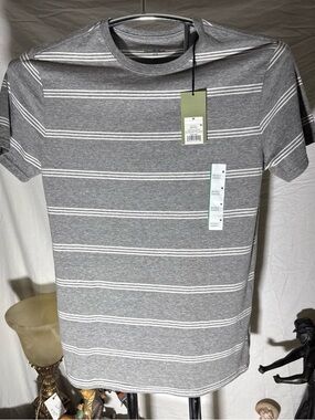 Goodfellow & Co Gray Crew Neck Short Sleeve Tee with White Stripes